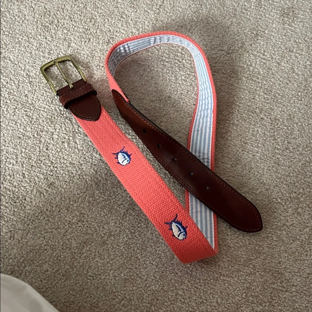 Southern Tide Coral and Brown Kids Belt